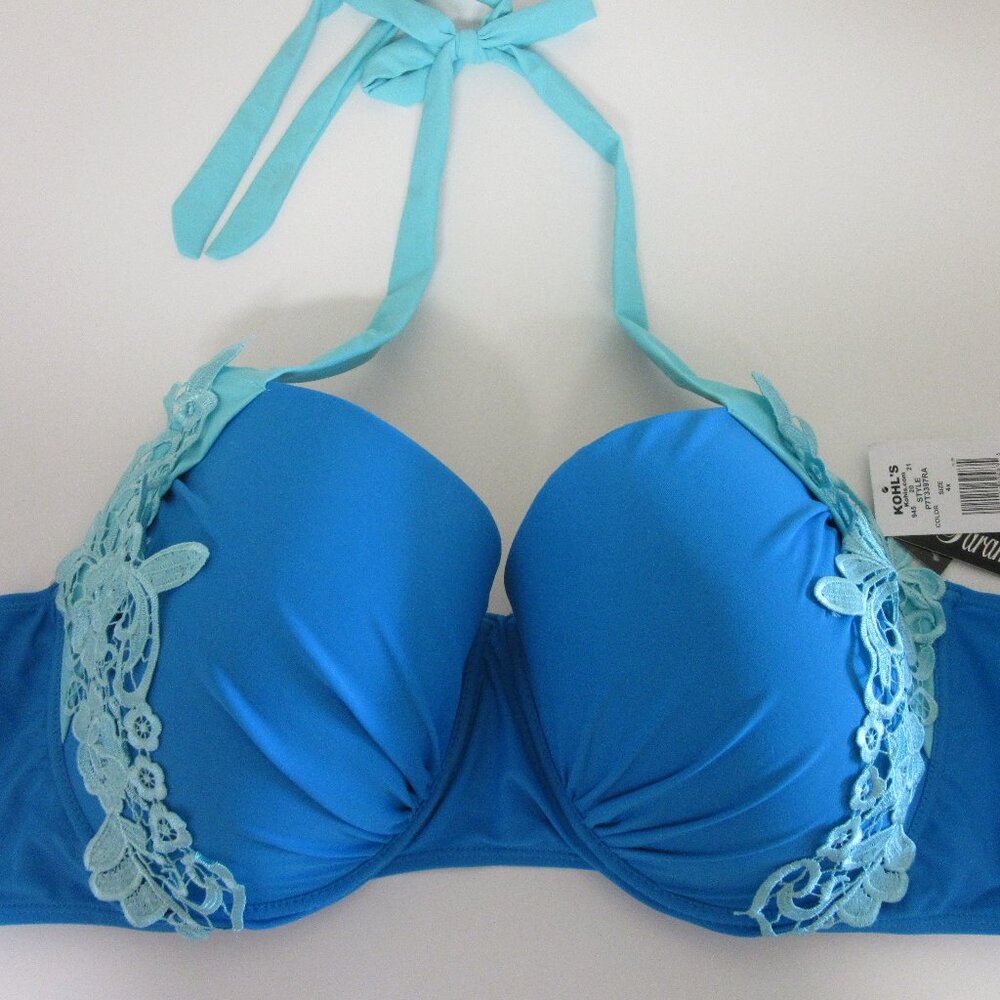 PARAMOUR Turquoise 4X Halter Lace Bikini Swimwear Top NWT